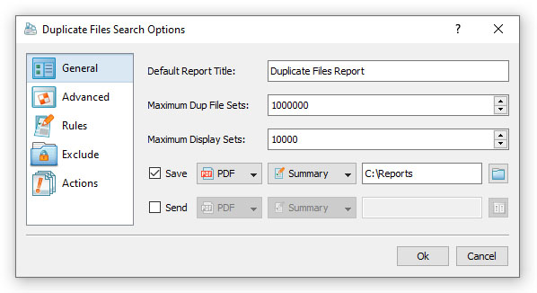 Duplicate Files Search Options