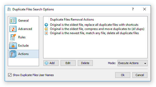 Duplicate Files Removal Actions
