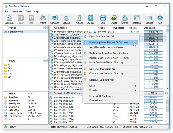 DupScout Export Duplicate Files To SQL Database