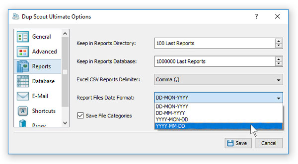 DupScout Duplicate Files Search Report Options